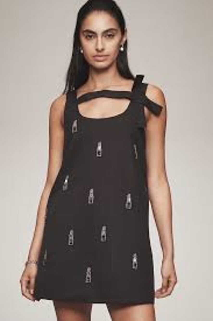 Anthropologie Maeve Beaded Lipstick Bow Shift Mini Dress Black XS NWT Lined